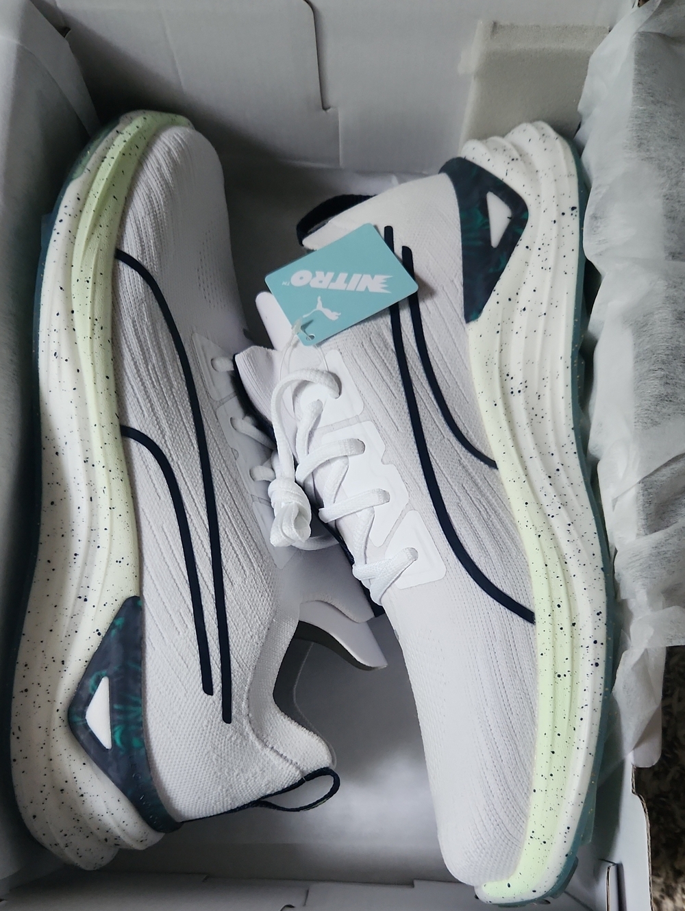 Puma White Sneakers with Navy and Mint Accents